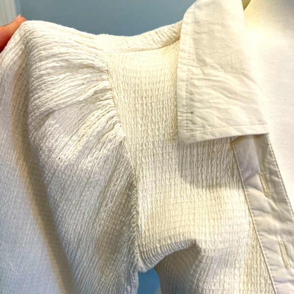 Free People Gorgeous Puff Sleeve Blouse Deep V Plunge Neckline Cream Size Large - Picture 5 of 11